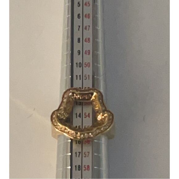 Versace Gold Color Metal & Crystal Medusa Head Curve Ring - SZ 7.25/7.5 - Unisex - Picture 8 of 9